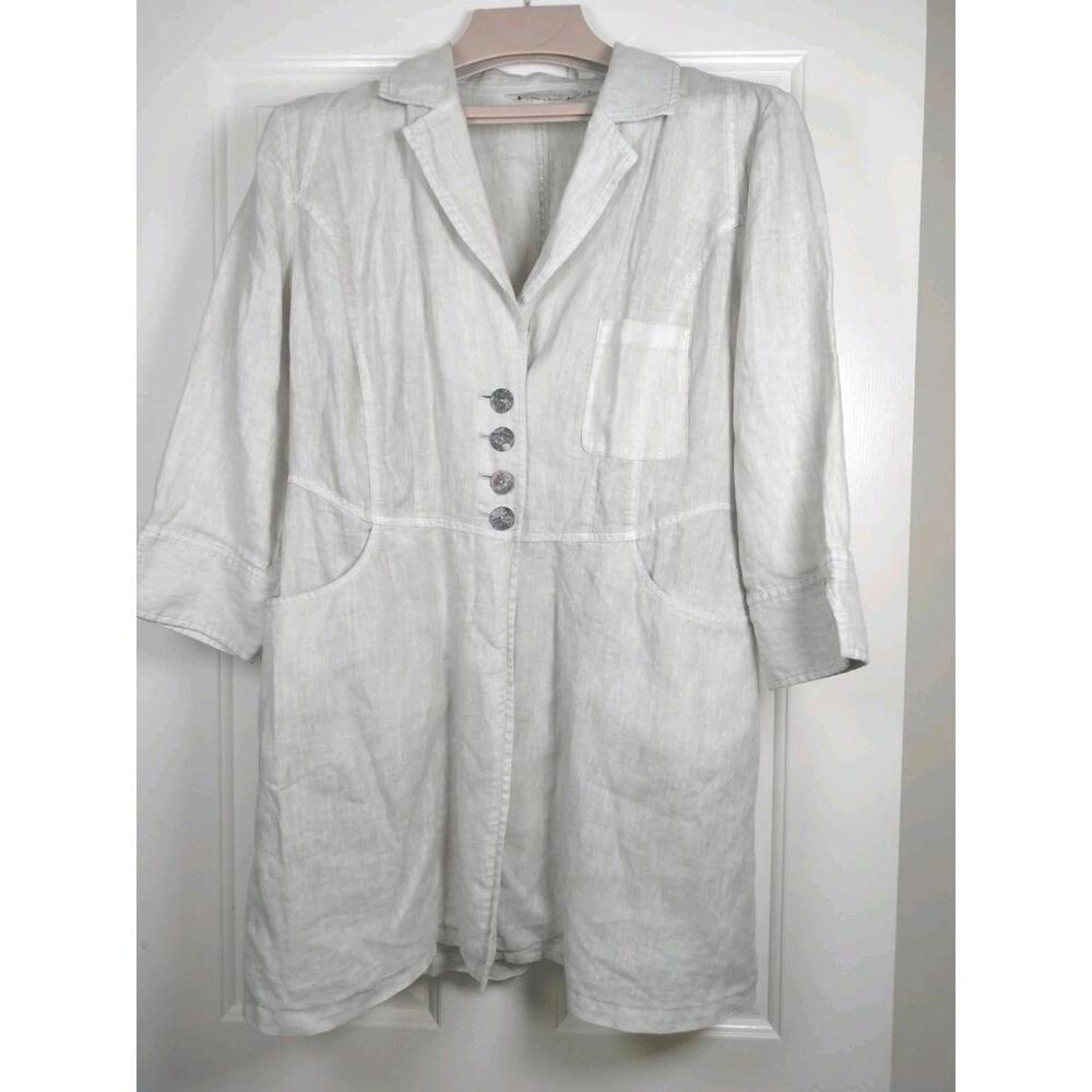 Soft Surroundings 100% Linen Button Front Dress Coat‎ Pockets Coastal Boho L